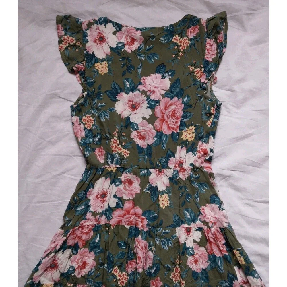 Blu Dahlia Button Down Dress Floral Flutter Sleeve Cottagecore Boho Womens XS - Picture 9 of 10